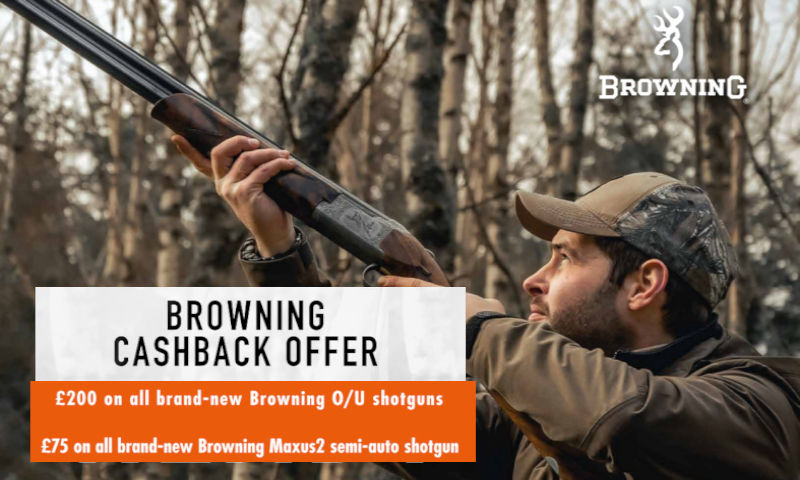 £200 cashback on Browning over & under shotguns, £75 cashback on Browning Maxus 2 shotguns