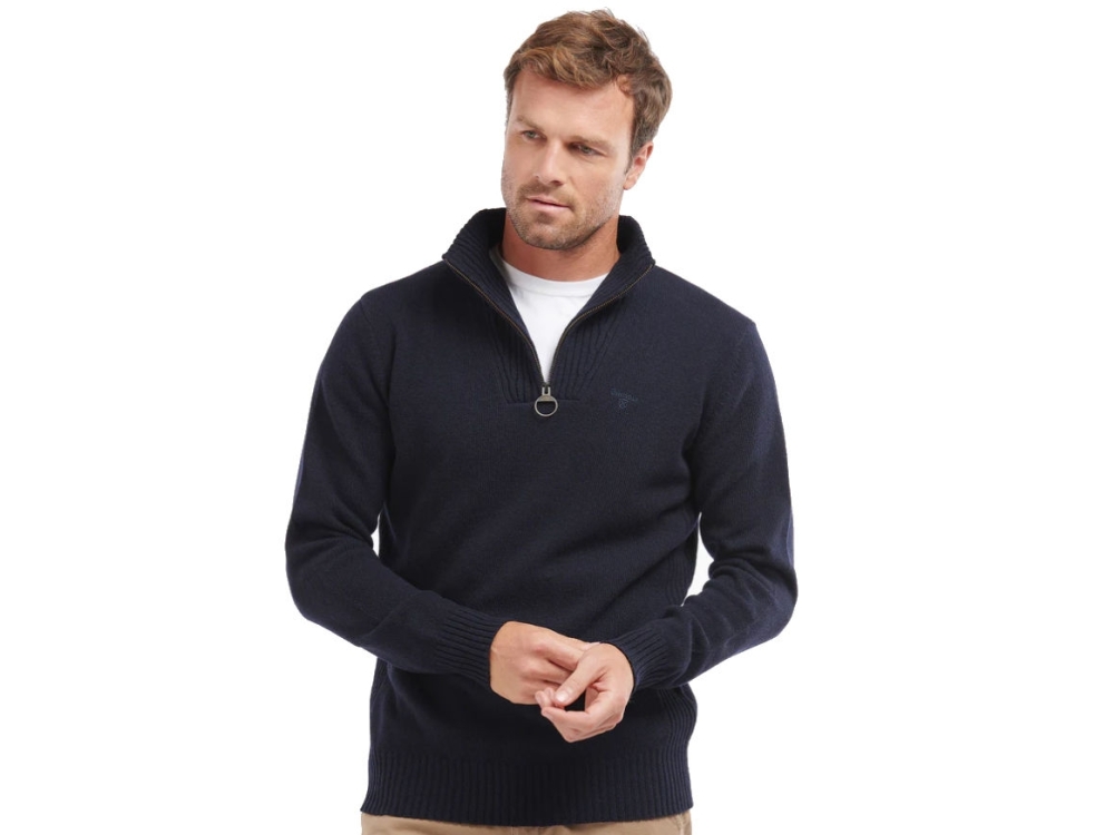 barbour navy essential half zip jumper