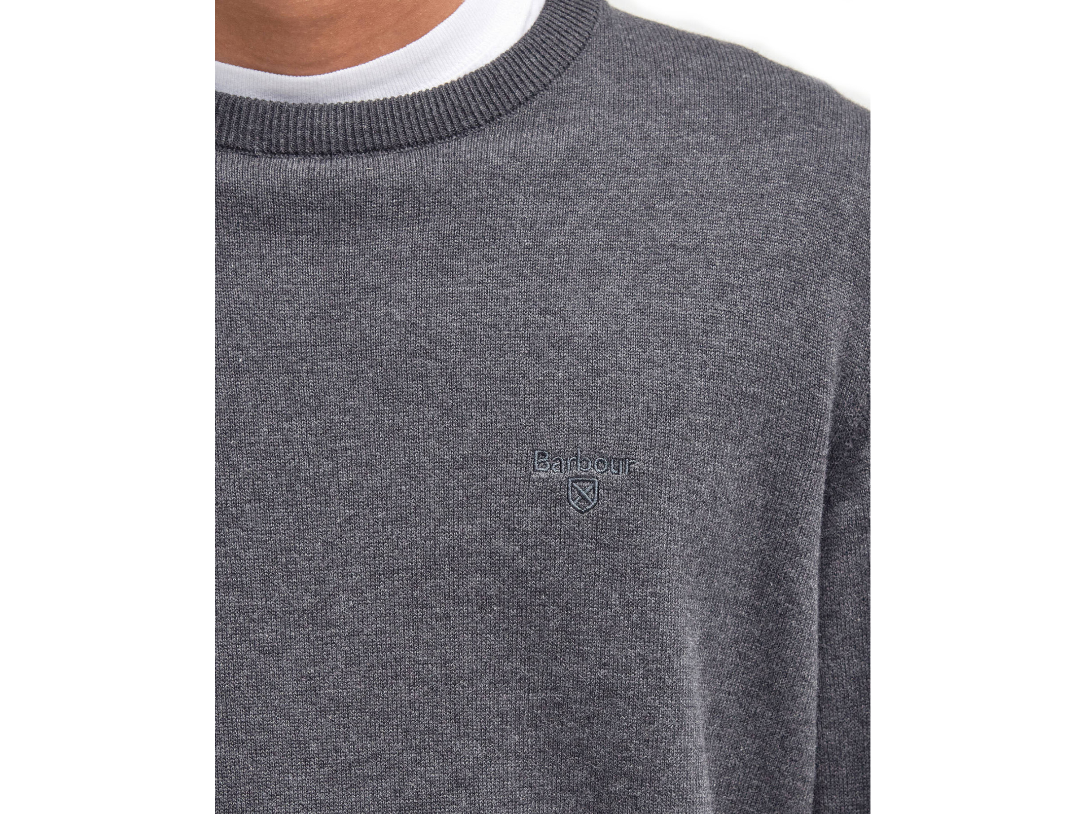 pima cotton crew neck jumper barbour charcoal