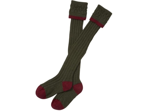 Barbour Contrast Olive & Cranberry Socks