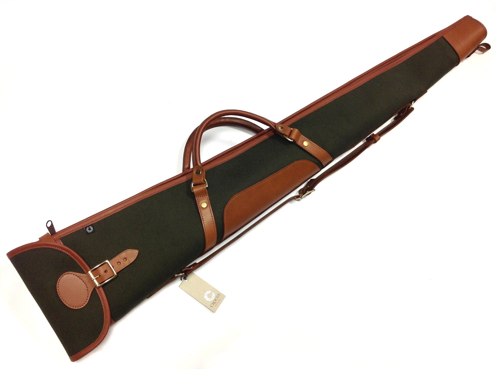 Croots Rosedale Canvas & Leather Padded Shotgun Bag - Green / Tan