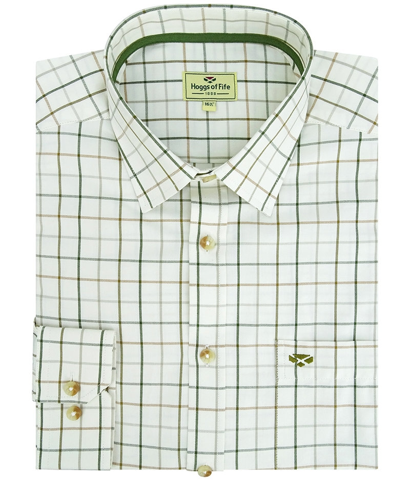 hoggs balmoral tattersall green and brown check shirt
