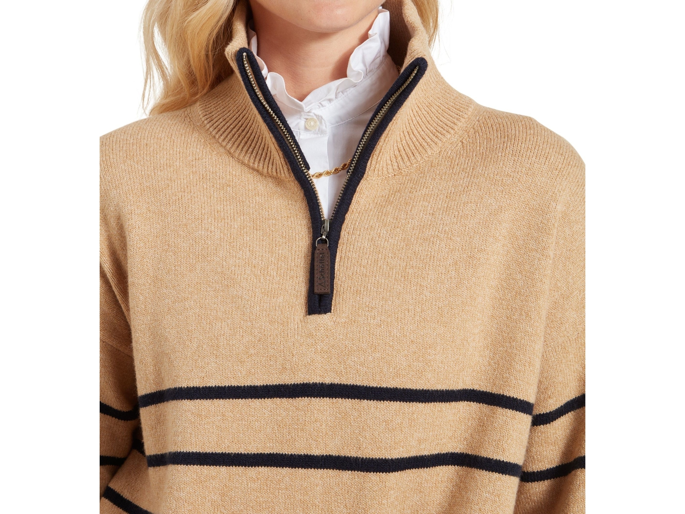 sandsend ladies striped beige jumper