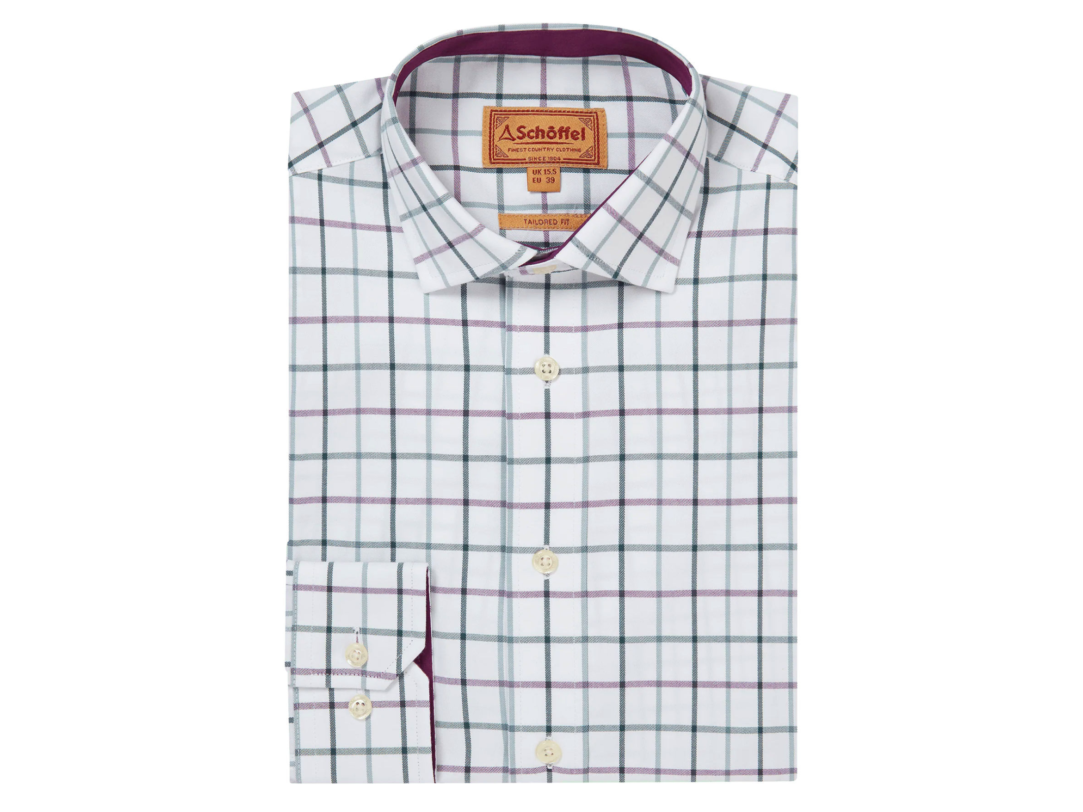 Schoffel Baconsthorpe Tailored Deep Purple Check Shirt Main Image schoffel baconsthorpe tailored deep purple check shirt