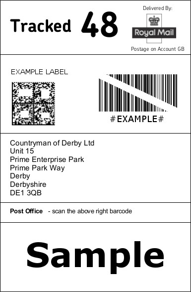 Countryman Of Derby Royal Mail Post Paid Tracked Returns Label