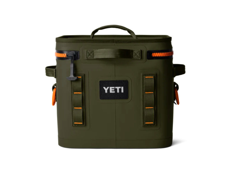 olive/king crab orange flip hopper 12 soft cooler yeti