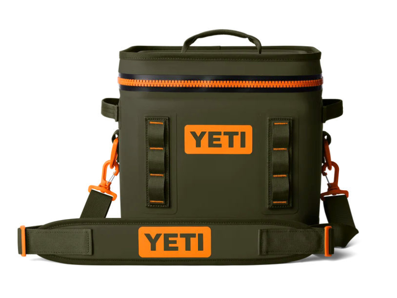 YETI Hopper Flip 12 Olive/King Crab Orange Soft Cooler Main Image yeti flip hopper 12 soft cooler olive/king crab orange