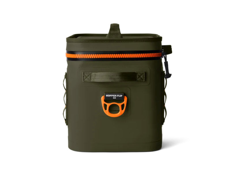 flip hopper 12 yeti soft cooler olive/king crab orange