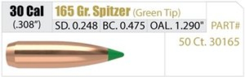 Nosler .30 Cal 165gr Ballistic Tip Hunting Bullet Heads 30165