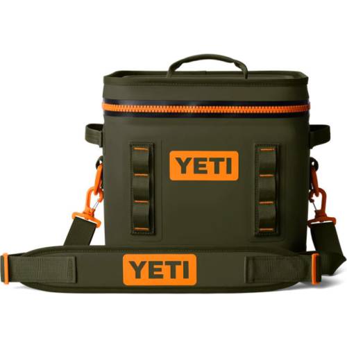 Image Of YETI Hopper Flip 12 Olive/King Crab Orange Soft Cooler yeti flip hopper 12 soft cooler olive/king crab orange